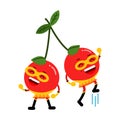 Cute cartoon smiling cherries superheroes in masks, colorful humanized berries character Illustration