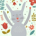 Cute cartoon smiling hare with floral print Royalty Free Stock Photo