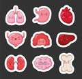 Smiling human organ characters. Sticker Bookmark
