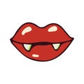 cute cartoon smiling lips with fangs. Vampire mouth. Halloween. Holiday print. vector illustration.