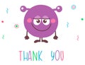 Cute cartoon smiling monster. Thank you. Funny emoticon emoji for kids. Fantasy character. Vector illustrations, cartoon