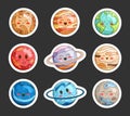 Cute cartoon smiling planets. Sticker Bookmark Royalty Free Stock Photo
