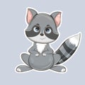 Cute cartoon smiling raccoon baby on a gray background.
