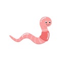 Cute cartoon smiling worm. Little pink earthworm isolated vector illustration Royalty Free Stock Photo