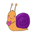 Cute cartoon snail with heart. Royalty Free Stock Photo