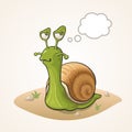 Cute cartoon Snail thinking on ground Royalty Free Stock Photo