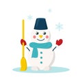 Cute cartoon snowman with broom Royalty Free Stock Photo