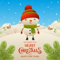 Cute cartoon snowman character Merry Christmas and Happy New Year background Royalty Free Stock Photo