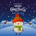 Cute cartoon snowman character Merry Christmas and Happy New Year background Royalty Free Stock Photo