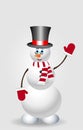 Cute cartoon snowman character in top hat, on white background Royalty Free Stock Photo
