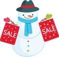 Cute cartoon snowman with sale bags