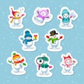 Cute cartoon Snowmen sticker pack. Printable vector illustration Royalty Free Stock Photo