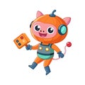 Cute Cartoon Space Cat Character Holding Control Panel Floating in Space Royalty Free Stock Photo