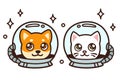 Cute cartoon space cat and dog