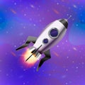 Cute cartoon space rocket on deep space background Royalty Free Stock Photo