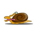 Cute cartoon speed snail with a long tongue