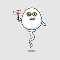 Cute cartoon sperm character holding sale sign