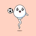 Cute cartoon sperm character playing football