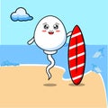 Cute cartoon sperm character playing surfing