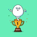 Cute cartoon sperm character in trophy