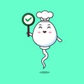 Cute cartoon sperm chef holding correct sign board