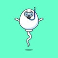 Cute cartoon sperm diver with swimming glass Royalty Free Stock Photo