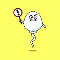 Cute cartoon sperm with exclamation sign board