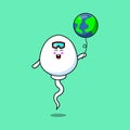 Cute cartoon sperm floating with world balloon