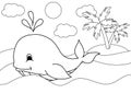 Cute cartoon sperm whale. Coloring book or page for kids. Sea life Royalty Free Stock Photo