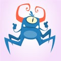 Cute cartoon spider monster. Vector illustration.