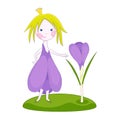 Cute cartoon spring fairy illustration with crocus