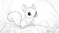 Cute Squirrel Line Art, Forest Animal Outline Drawing Royalty Free Stock Photo