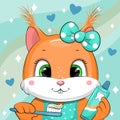 Cute cartoon squirrel with toothpaste and toothbrush. Royalty Free Stock Photo