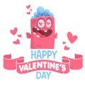 Cute cartoon St Valentine`s Card with funny zombie character in love
