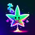 Cute cartoon star character. Vector illustration in neon style on dark background. generative AI Royalty Free Stock Photo