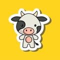 Cute cartoon sticker little cow. Mascot animal character design for for kids cards, baby shower, posters, b-day invitation, Royalty Free Stock Photo