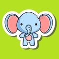 Cute cartoon sticker little elephant. Mascot animal character design for for kids cards, baby shower, posters, b-day invitation, Royalty Free Stock Photo