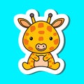 Cute cartoon sticker little giraffe logo template. Mascot animal character design of album, scrapbook, greeting card, invitation, Royalty Free Stock Photo