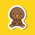 Cute cartoon sticker little kiwi logo template. Mascot animal character design of album, scrapbook, greeting card, invitation,