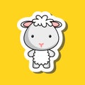 Cute cartoon sticker little sheep. Mascot animal character design for for kids cards, baby shower, posters, b-day invitation, Royalty Free Stock Photo