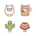 Cute Cartoon Stickers - Llamas, Cactus, and Poncho Designs Royalty Free Stock Photo