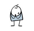Cute cartoon stickman looks questioningly, asks and begs. Vector illustration of funny boy with a pleading look. Cartoon