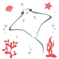 Cute cartoon stingray fish vector illustration Royalty Free Stock Photo