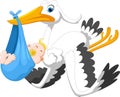 Cute cartoon stork carrying baby