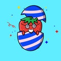 Cute cartoon strawberry coming out from easter egg
