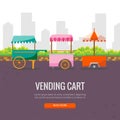 Cute cartoon street food vending cart in city Royalty Free Stock Photo