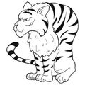 Cute cartoon striped tiger. Printing for childre`s T-shirts, greeting cards, posters. Hand-drawn vector