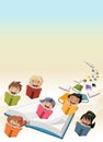 Cute cartoon students children reading Royalty Free Stock Photo