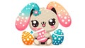 A cute, cartoon-style bunny with large, gradient-colored ears sit Royalty Free Stock Photo