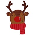 Cute cartoon style Christmas deer wearing a carf.